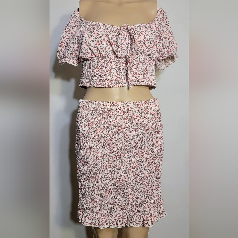 Shein Floral Ruched 2 Skirt Set Large